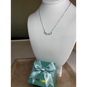 Molov Sterling Silver CZ Pave Angel Wings Pendant Necklace